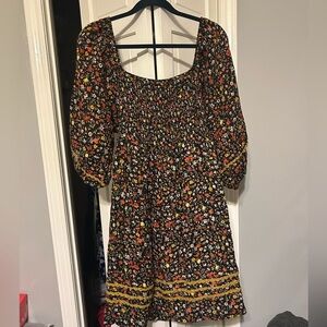 Uncle Frank Floral Long Sleeve Dress - Black and Yellow
